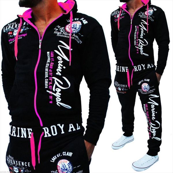 

printed casual two piece outfit men tracksuit sportswear hip hop hooded zipper sweatshirts and sweatpants male set, Gray