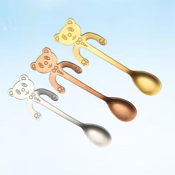 

spoons 3pcs stainless steel coffee hanging spoon cartoon bear cup stirring cutlery for kitchen use silver