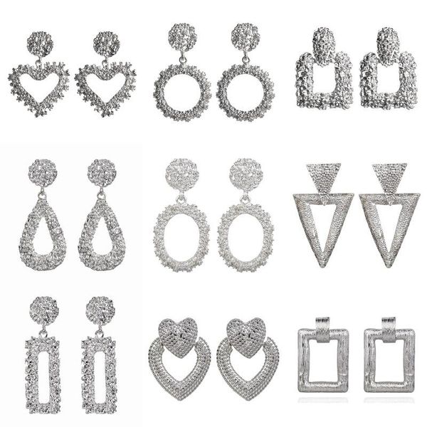 

dangle & chandelier wukalo 2021 vintage earrings large for women statement geometric gold metal pendant trend fashion jewelry, Silver