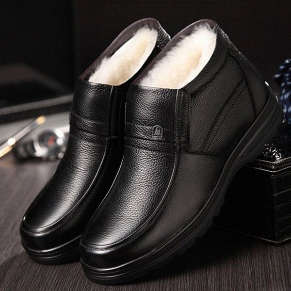 

agutzm autumn winter slip proof leather ankle snow men boots shoes with fur plush warm male casual boot sneakers a380 l1xw#, Black