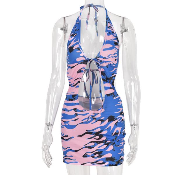 

summer dress club outfits for women 2021 printed hollow out deep v halter backless bodycon mini dresses d82-bd13, Black;gray