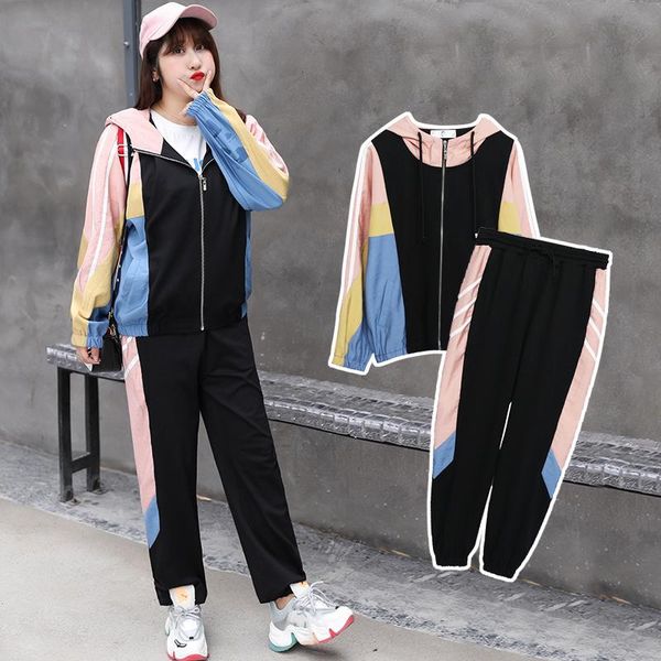 

women's two piece pants autumn sportswear large size fat mm kroean preppy style contrast casual hooded suit 2011, White
