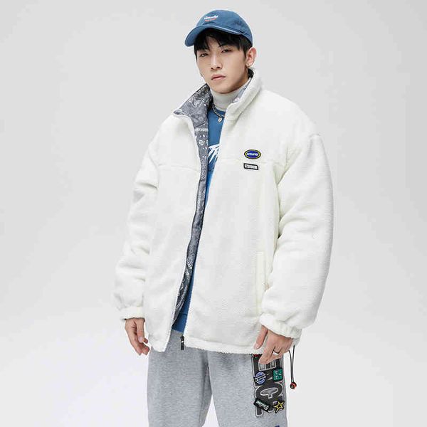 

winter trend thickened stand collar men's slim and handsome granular cashmere cotton et, Black