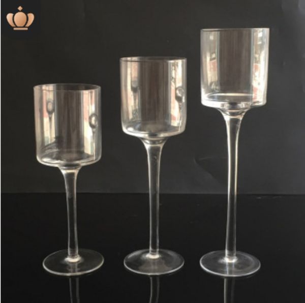 

blowing transparent glass candltick for celebration atmosphere