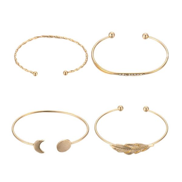 

fashion bracelets fashion personality chain leaves moon round open bracelet bracelet 4 piece jewelry chain mujer pulseras, Golden;silver