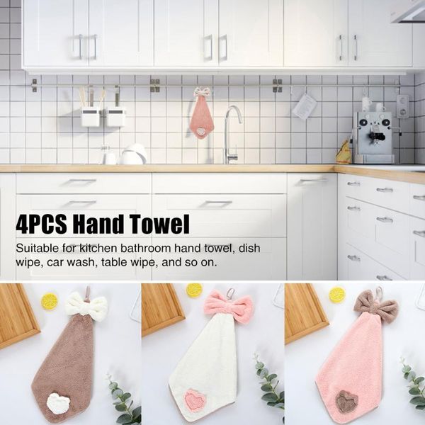 

4pcs coral velvet cute bowknot hand towel nursery washing home kitchen bathroom quick dry soft absorbent wipe hanging rag
