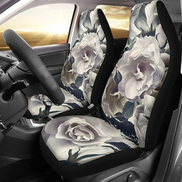 

car seat covers front cover protector rose flowers trendy stretch bucket 2 pcs universal fit white onesize"] u2ja