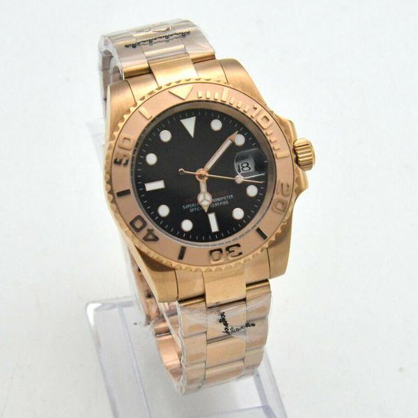 

wristwatches 40mm black no logo dial yacht ceramic touring men's automatic watch rose gold case mechanical, Slivery;brown