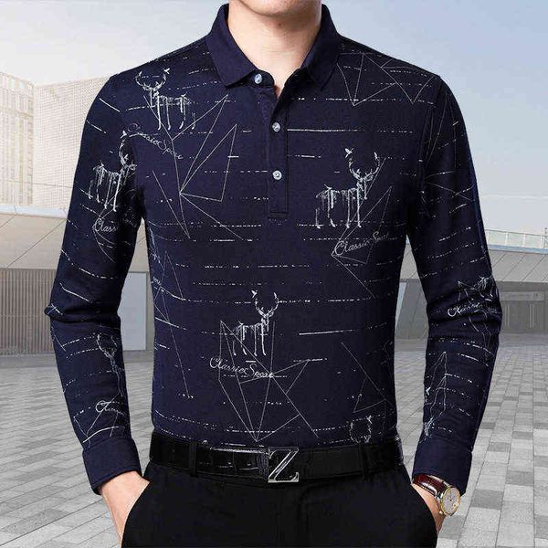 

men's t-shirts spring men's long sleeve t-shirt middle-aged lapel solid color loose bottomed shirt simple dad, White;black