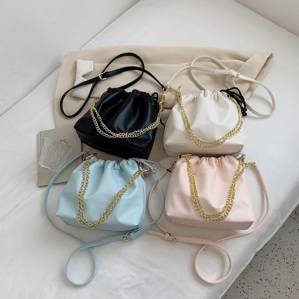 

evening bags korean style shopping women solid color pu leather drawstring casual adjustable large capacity simple students shopper bag