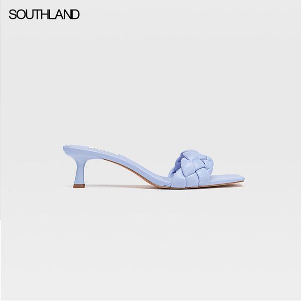 

slippers southland summer woven 7cm thin heel women slides square toe casual, Black