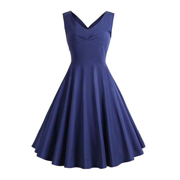 

casual dresses women's summer dress sleeveless v neck vintage solid party swing clothes for women sukienka midi, Black;gray