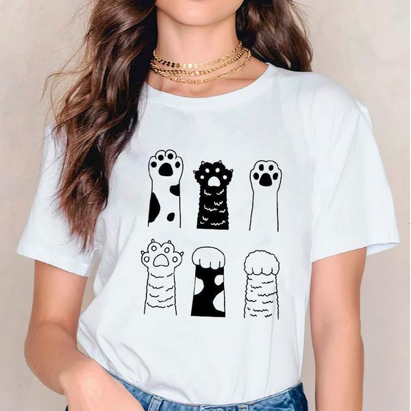 

t shirts for women t-shirts cat dog paw clothing funny animal printing womens graphic ladies print lady female tee t-shirt, White