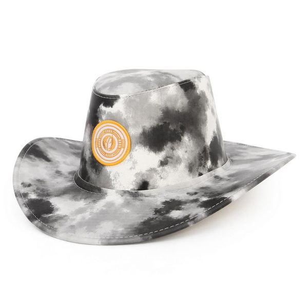 

berets cowgirl tie-dye hat western cowboy big brim men and women sun hats four season leather suede knight cap craft with logo, Blue;gray