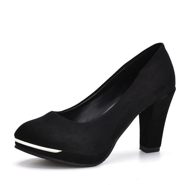 

igh-heeled shoes new pumps women simple shoes waterproof flock high heeles wedding pumps round toe, Black