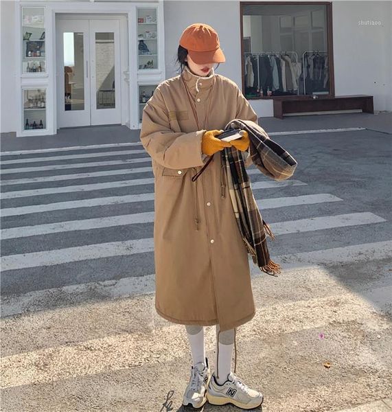 

women's wool & blends loose thickened lamb coat long for women winter 2021 abrigos mujer invierno, Black