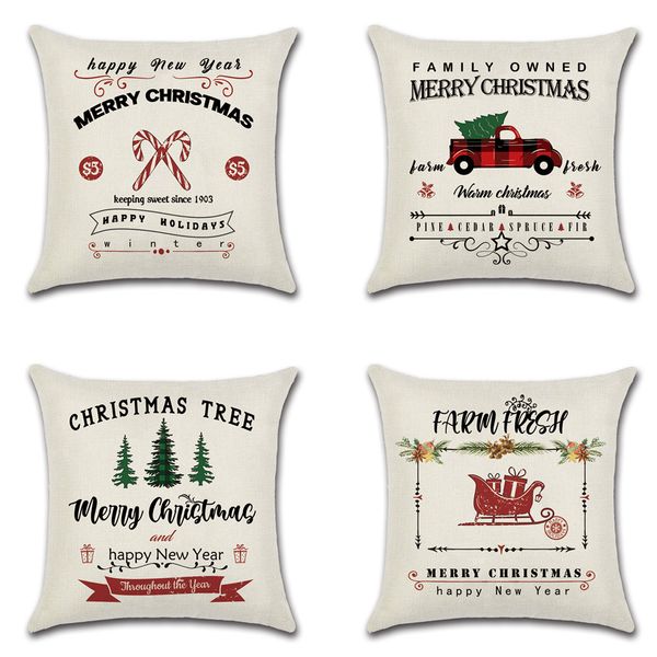 

happy holiday linen cushion cover square throw flax pillow case sofa decorative pillow cover christmas pattern pillowcase
