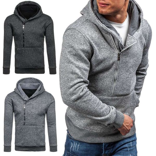 

new men's fleece cardigan round neck sweater coat fashion slim, Black