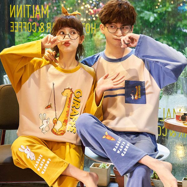 

couple pajamas winter women's cotton long sleeve trousers cute korean set spring and autumn men's leisure home wear, Black;red