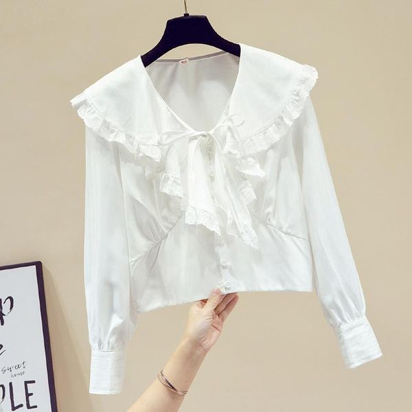 

women's blouses & shirts long sleeve white blouse women blusas mujer de moda 2021 ruffles chiffon shirt blusa e425