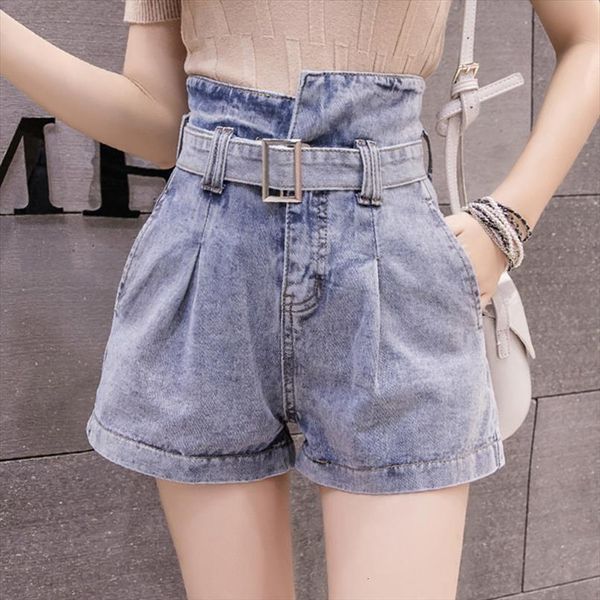 

high waist denim summer irregular womens shorts wide legs loose elegant jeans female, White;black