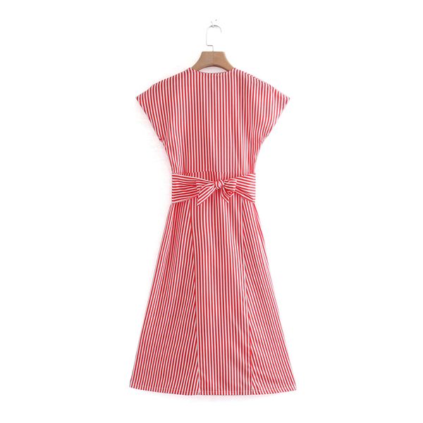 

women summer sleeveless midi dress vintage striped female single breasted dress casual loose lady v-neck dress, Black;gray