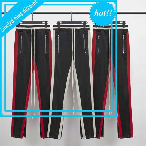 

slim side stripe track pants zipper ankles four-pockets styling, Black