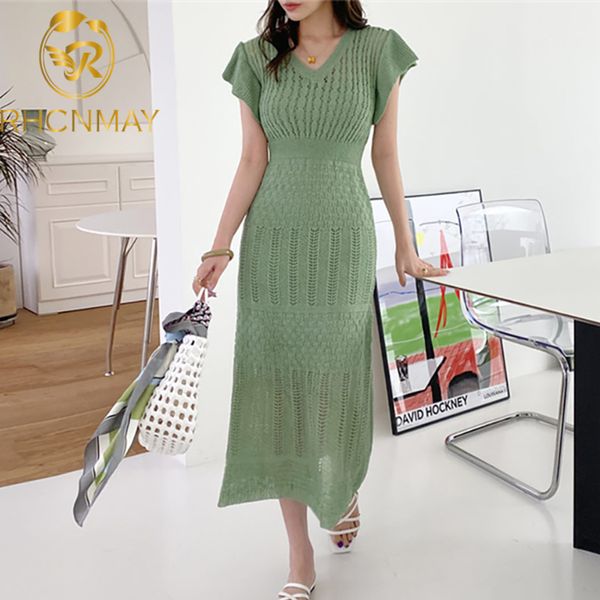 

korean knitted summer dress women v neck high waist long dresses vestidos woman chic elegant apricot slim dress femaleswimwear bathing suits, Black;gray