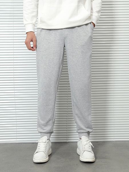 

men slant pocket drawstring waist sweatpants 95ga#, Black