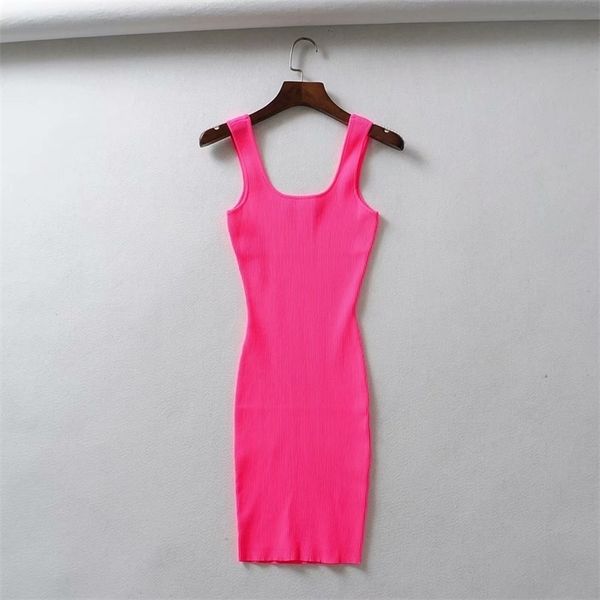 

2021 summer pink neon green women ribbed fluorescence knit bodycon tank beach casual mini dress short sundress, Black;gray