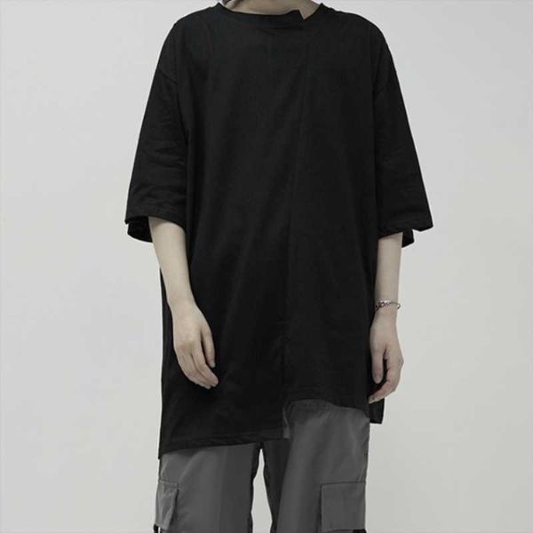 

men's t-shirts loose large size urban youth classic simple irregular asymmetrical couples with the same short sleeve t-shirt, White;black