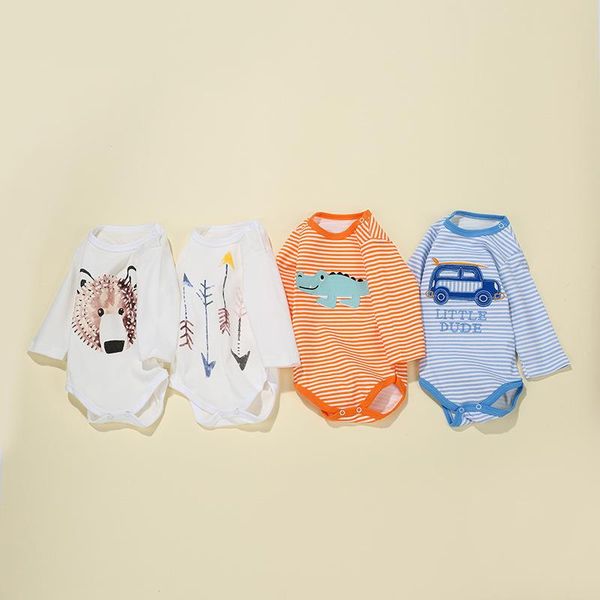

rompers borns infant toddlers baby cotton long sleeve with print crawling clothes boys and girls bodysuit for kids, Blue