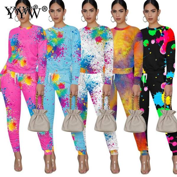 

2021 women sportswear running clothes pants leggings sport suit tight-fitting color graffiti autumn winter casual suit tracksuit, White;black