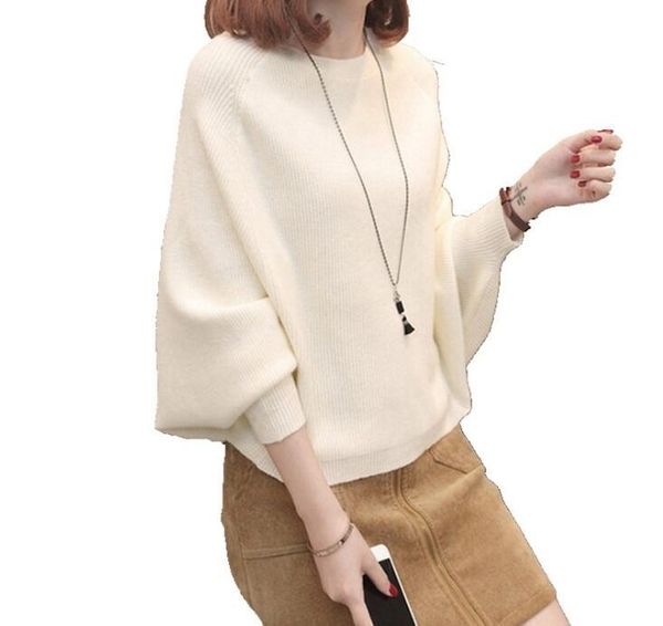 

women's sweaters 2021 autumn and winter pure color korean version of bat sleeve sweater loose knit top, White;black