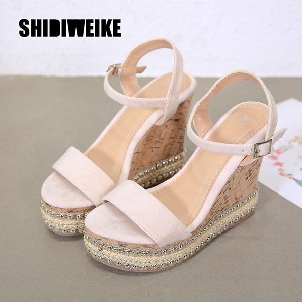 

sandals ladies gorgeous suede wedges heel gladiator wood pattern high platform dress shoes vogue wedding va972, Black