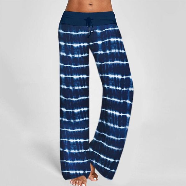 

women's pants & capris women summer high-waist tie-dye print trousers stripes casual loose fashion color matching trouser ladies clothe, Black;white