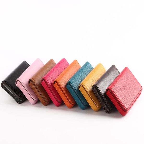 

card holders large-capacity holder magnetic wallet business lychee pattern case, Brown;gray