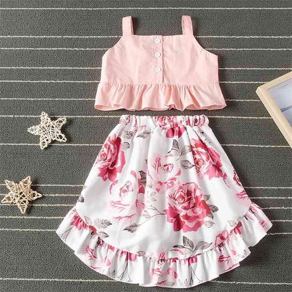 Girls Set Летний костюм Младенческий малыш Одежда одежды Срезы с плечом Топ + цветочные нерегулярные юбка одежда девушка 210528
