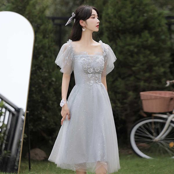 

luxury evening dresses gray bridmaid female 2021 spring and autumn slim yarn girlfriends skirt sisters group summer, Black;red