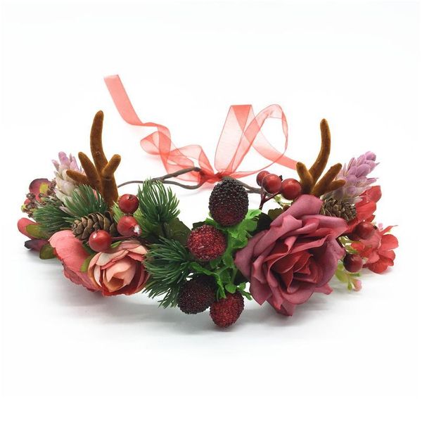 

wholesale christmas hair accessories antlers headband garland wedding hair accessories new year flower wreath women h qylwha