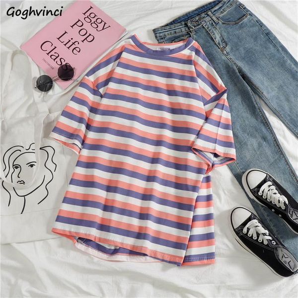 

women's t-shirt t-shirts women candy color striped soft travel simple elegant all-match short sleeve tshirt womens pink lovely ulzzang, White