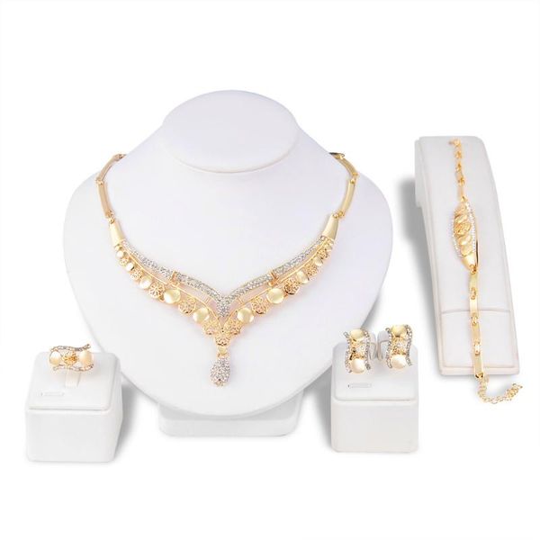 

earrings & necklace fashion bridal jewelry sets for women 2021 classic 4ps ring bracelet gold color wedding banquet african, Silver