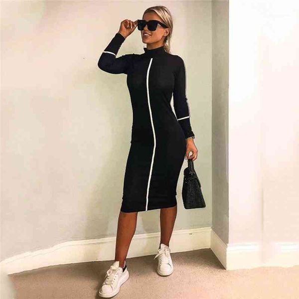 

calf apparel womens summer autumn casual clothing women designer bodycon dresses stand collar long sleeve mid, Black;gray