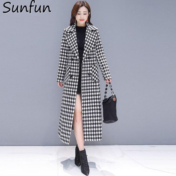 

women's wool & blends plus size slim 2021 fashion plaid autumn winter korean female thickened the knee lattice women jacket woolen coat, Black