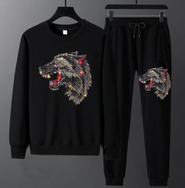 

new 2021 fashion two piece set diamond stone long sleeve streetwear british style men tracksuit 5a8d, Gray