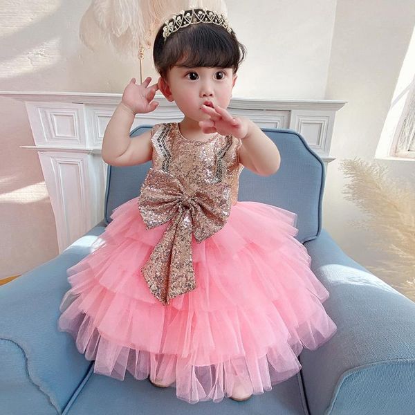 

girl's dresses christening princess weddingÂ toddlerÂ sequined big bow cake birthday party child baptism baby girl clothesÂ summer vestido, Red;yellow