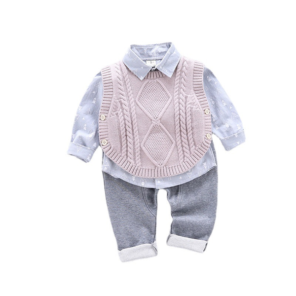 

spring autumn kids fashion clothes baby boys girls vest shirt pants 3pcs/sets infant casual clothing children cotton sportswear, White