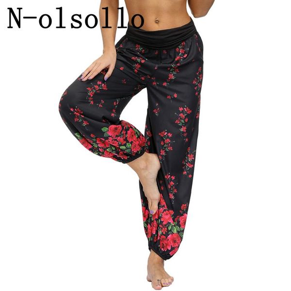 

women's pants & capris n-olsollo 3d bohemian trousers for womens splicing waist workout fitness harem loose sporting gymn joggers, Black;white
