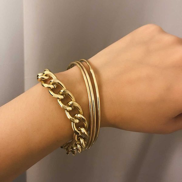 

jewelry fashion versatile mass handpieces simple smooth thin ring chain combination bracelet women, Silver