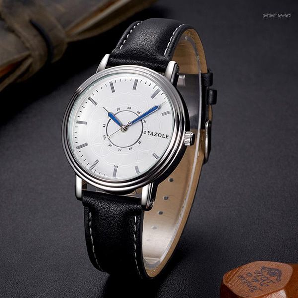 

leather band quartz wrist watch simple fashion casual dress watches men clock yazole brand life waterproof relogio masculino wristwatches, Slivery;brown